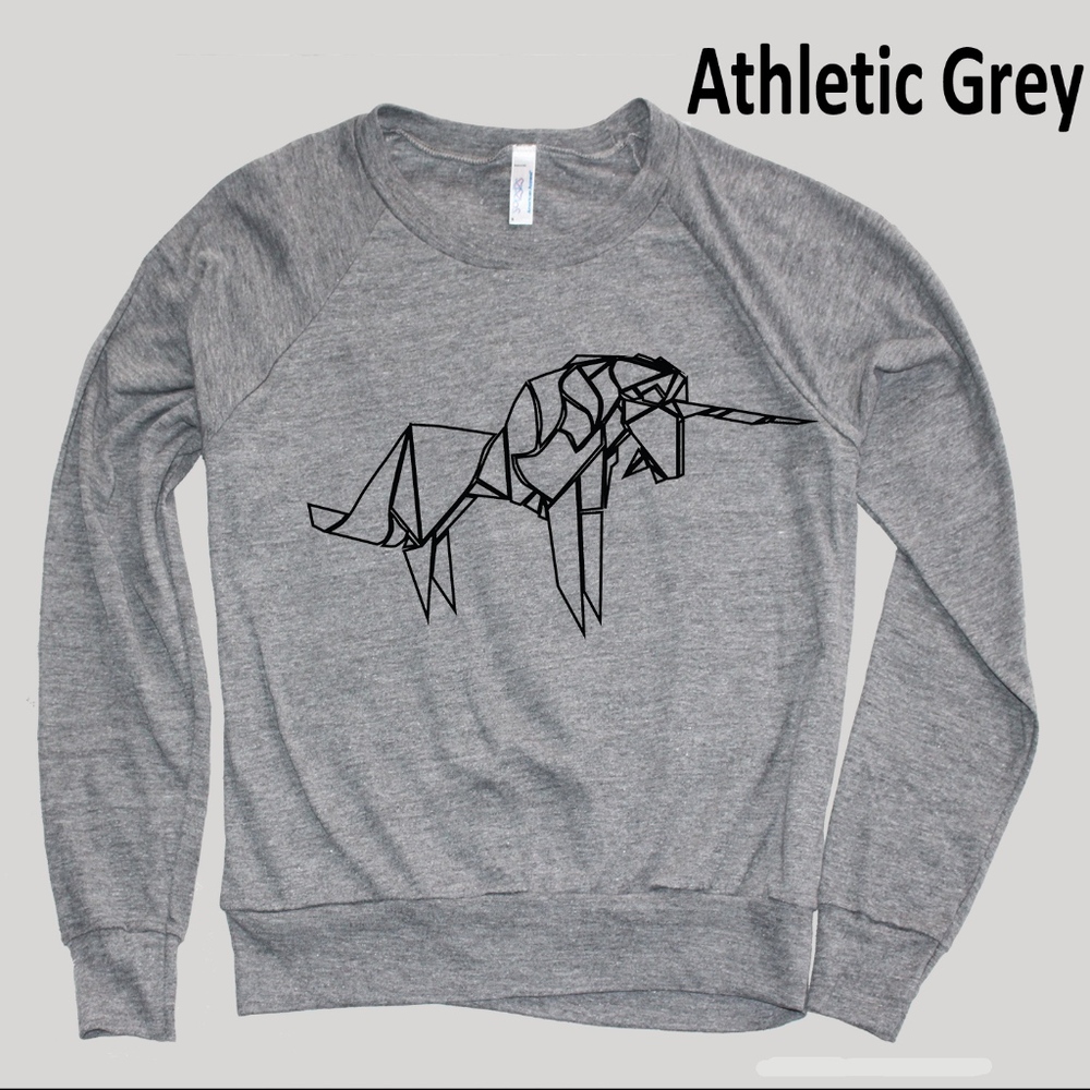 Unicorn Origami Graphic Print Raglan Sweater SML